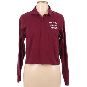 🍁Cropped Printed Polo in Burgundy🍂